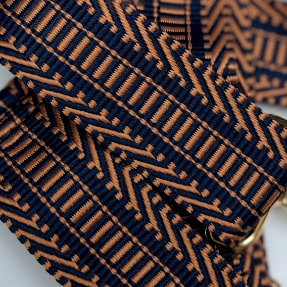 Copper & Navy Retro Aztec Stripe Adjustable Crossbody Purse Strap, Gold Hardware - Picture 3 of 8